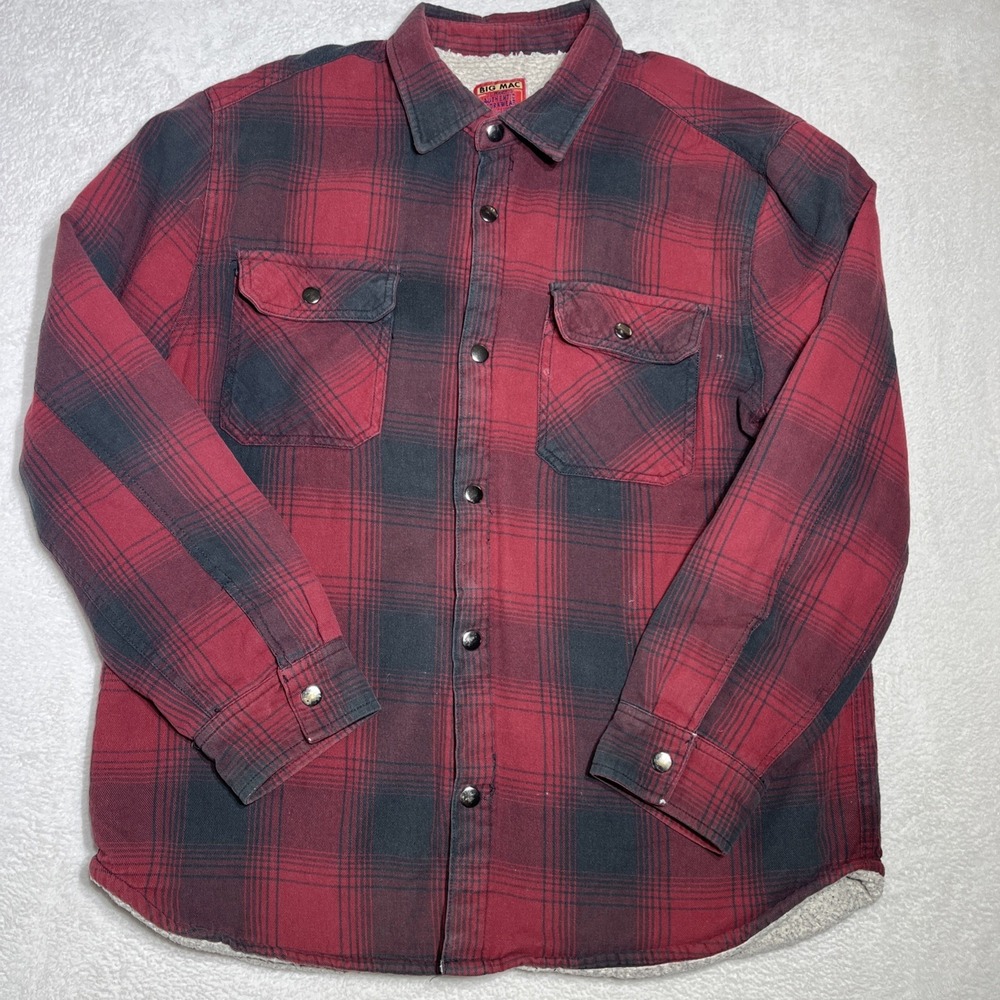 Vintage Big Mac Sherpa Lined Flannel Shirt Shacket Plaid Snap (42-44) Men's L